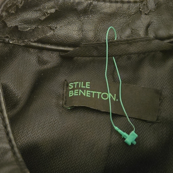 Benetton Black Leather Moto Jacket - Picture 11 of 11